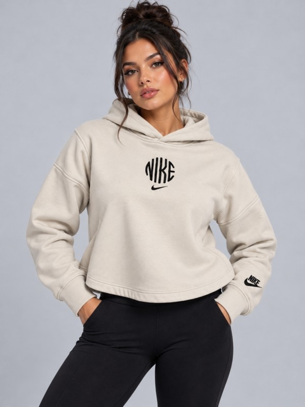 Nike Women's Cream Cropped Logo Hoodie